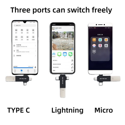 ZOYIU 3in1 Micro B+Iphone lightning+Type C Adapter