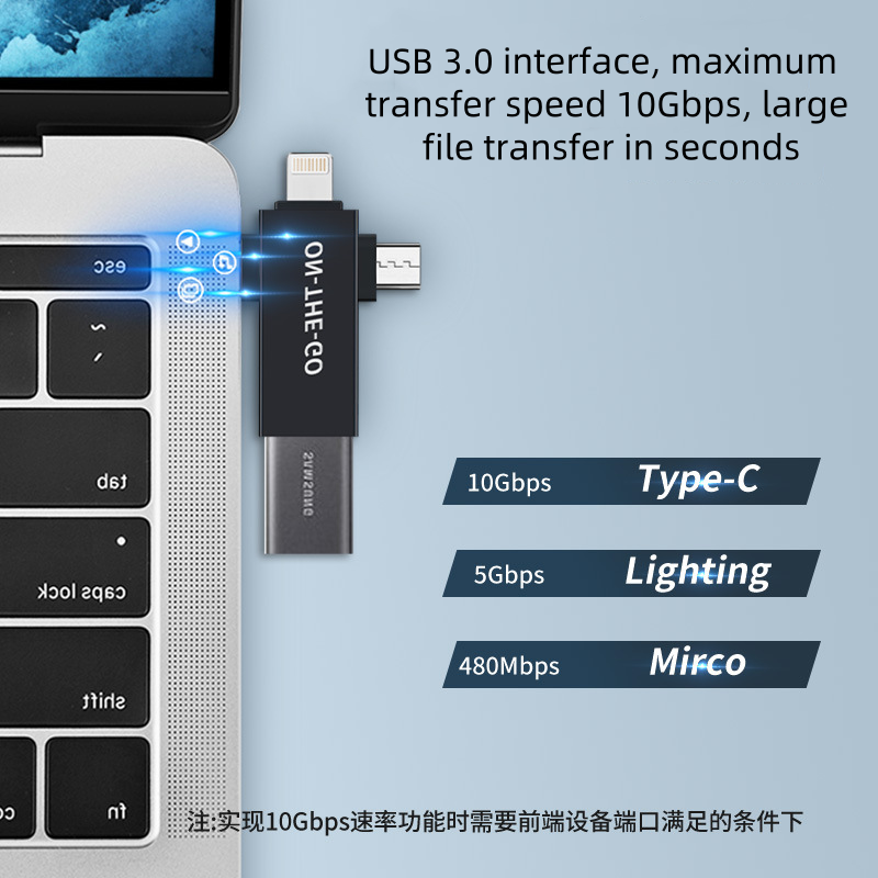 ZOYIU 3in1 Micro B+Iphone lightning+Type C Adapter